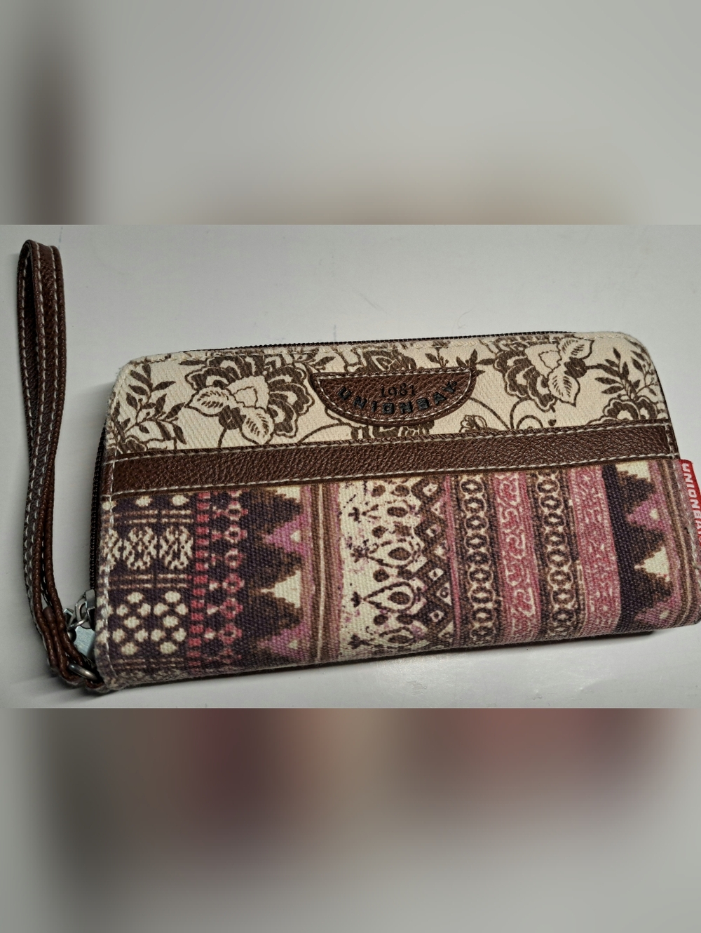 Unionbay Floral & Aztec Print Canvas Clutch - Brown, Cream, Pink